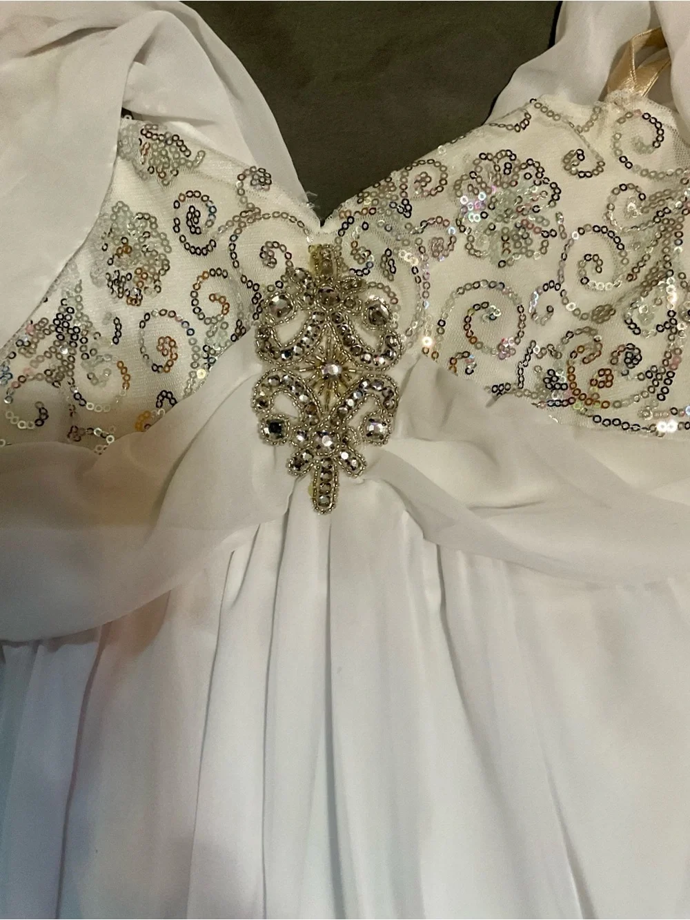 White Sequin Lyrical Dance Costume with Detachable Sleeves